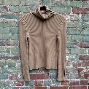 Y2K Turtleneck Women's Size Medium Petite Style‎ & Co. Tan Knit Sweater Zipper